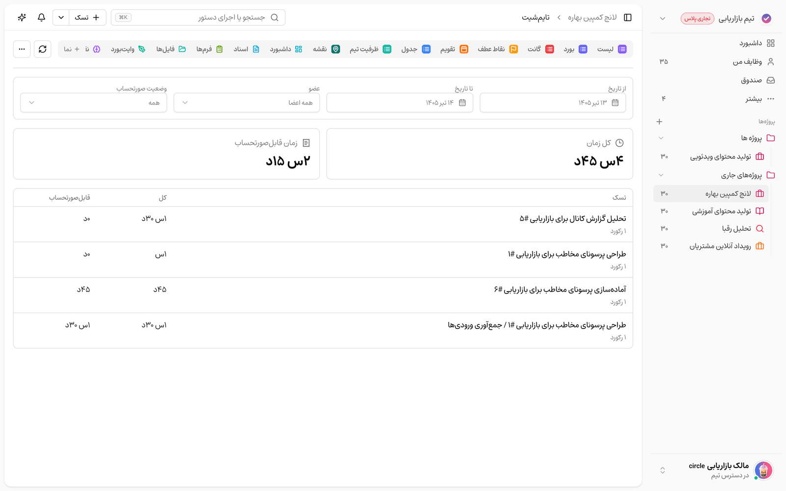 تایمشیت پروژه